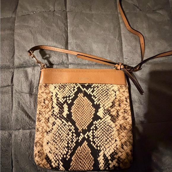 Coach Handbags - Coach Snake-Print Crossbody with Tan Trim